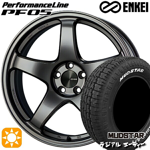 【取付対象】205/60R16 96H マッドスター ラジアル A/T ホワイトレター ENKEI エンケイ パフォーマンスライン PF05 ダークシルバー 16インチ 6.5J 4H100 サマータイヤホイールセット