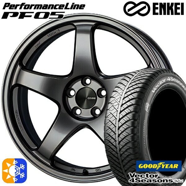 タフト 165/65R15 81H グッドイヤー ベクター フォーシーズンズ ENKEI エンケイ パフォーマンスライン PF05 15インチ 5.0J 4H100 ダークシルバー オールシーズンタイヤホイールセット