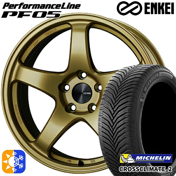 235/55R18 104V XL ミシュラン クロスクライメート2 ENKEI エンケイ パフォーマンスライン PF05 ゴールド 18インチ 8.0J 5H114.3 オールシーズンタイヤホイールセット |トレッド新横浜師岡店