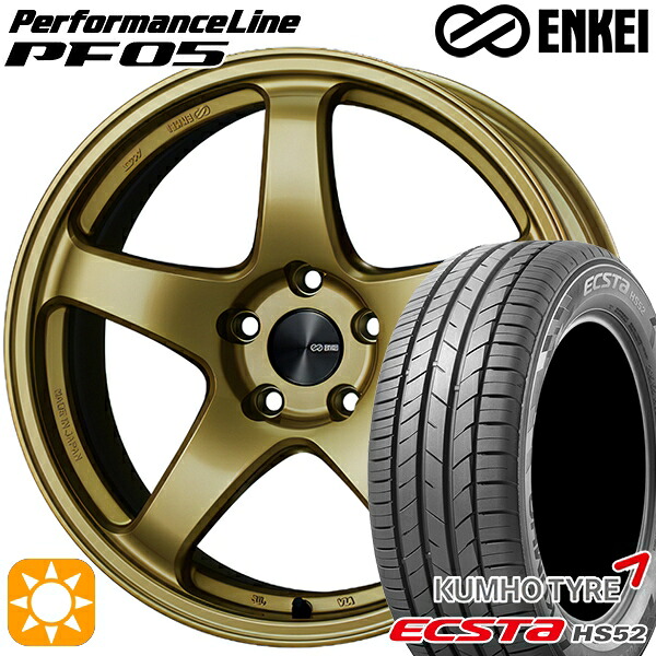 【取付対象】215/60R17 100V XL クムホ エクスタ HS52 ENKEI エンケイ パフォーマンスライン PF05 ゴールド 17インチ 7.5J 5H100 サマータイヤホイールセット