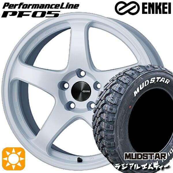 【取付対象】205/60R16 96T XL マッドスター ラジアル M/T ホワイトレター ENKEI エンケイ パフォーマンスライン PF05 ホワイト 16インチ 6.5J 4H100 サマータイヤホイールセット