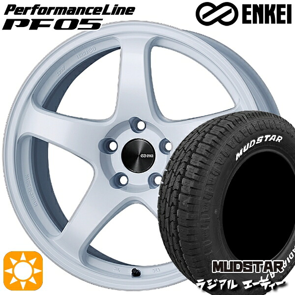 【取付対象】205/60R16 96H マッドスター ラジアル A/T ホワイトレター ENKEI エンケイ パフォーマンスライン PF05 ホワイト 16インチ 6.5J 4H100 サマータイヤホイールセット