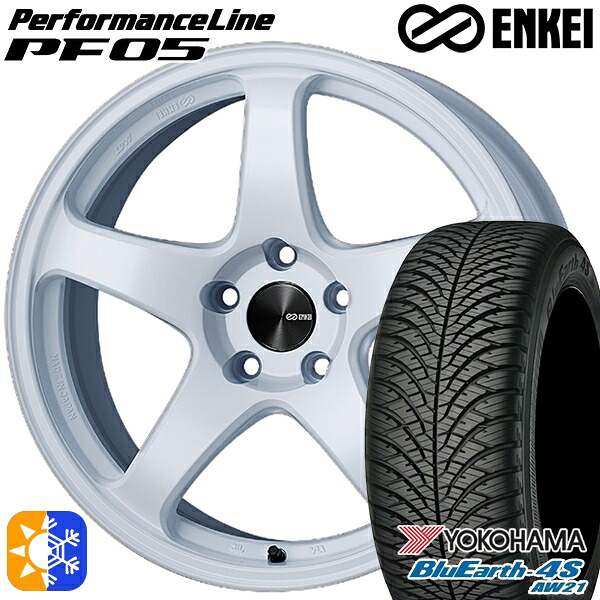 225/60R18 104V XL ヨコハマ ブルーアース 4S AW21 ENKEI エンケイ パフォーマンスライン PF05 ホワイト 18インチ 8.0J 5H114.3 オールシーズンタイヤホイールセット