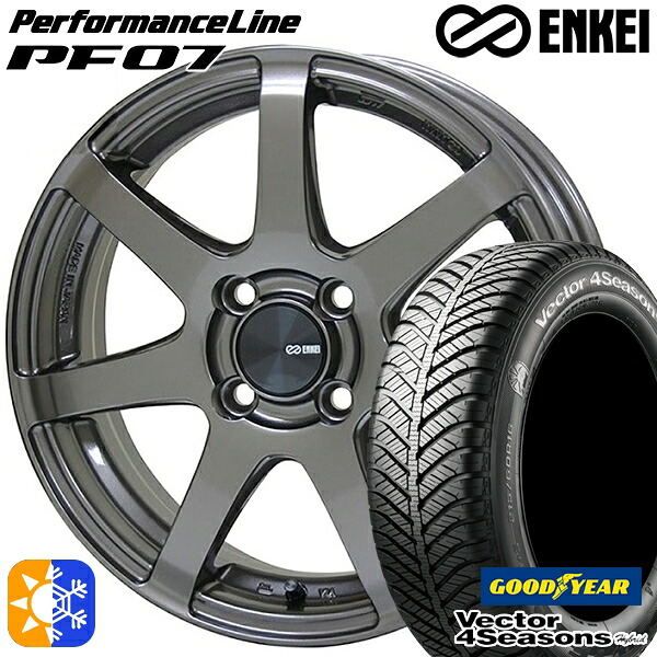 タフト 165/65R15 81H グッドイヤー ベクター フォーシーズンズ ENKEI エンケイ パフォーマンスライン PF07 15インチ 5.0J 4H100 ダークシルバー オールシーズンタイヤホイールセット