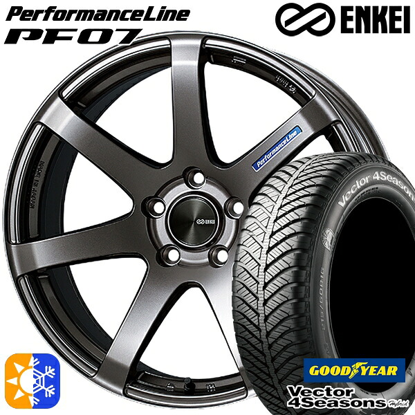プリウス カローラツーリング 215/45R17 91H XL グッドイヤー ベクター フォーシーズンズ ENKEI エンケイ パフォーマンスライン PF07 17インチ 7.5J 5H100 ダークシルバー オールシーズンタイヤホイールセット ｜トレッド新横浜師岡店