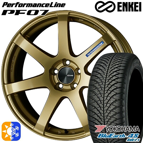 ウェイク 165/55R15 75V ヨコハマ ブルーアース 4S AW21 ENKEI エンケイ パフォーマンスライン PF07 ゴールド 15インチ 5.0J 4H100 オールシーズンタイヤホイールセット