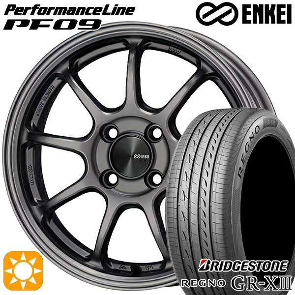 【取付対象】アクア デミオ ノート 195/55R16 91V XL ブリヂストン レグノ GR-X3 ENKEI エンケイ パフォーマンスライン PF09 ダークシルバー 16インチ 6.5J 4H100 サマータイヤホイールセット |トレッド新横浜師岡店