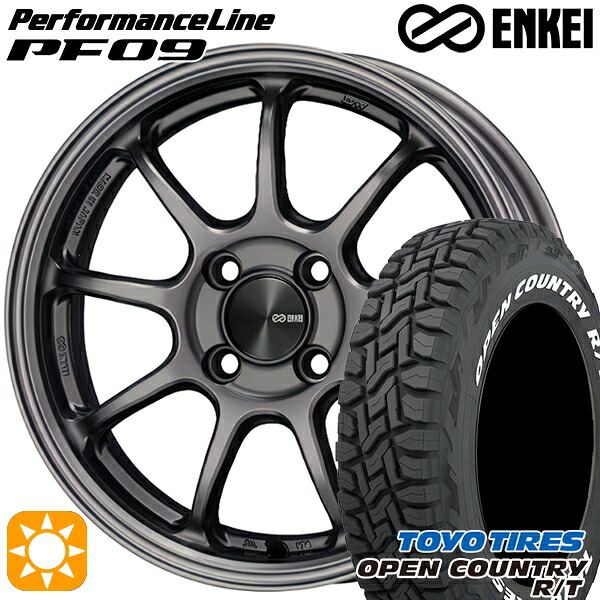 【取付対象】165/60R15 77Q トーヨー オープンカントリー R/T ホワイトレター ENKEI エンケイ パフォーマンスライン PF09 ダークシルバー 15インチ 5.0J 4H100 サマータイヤホイールセット