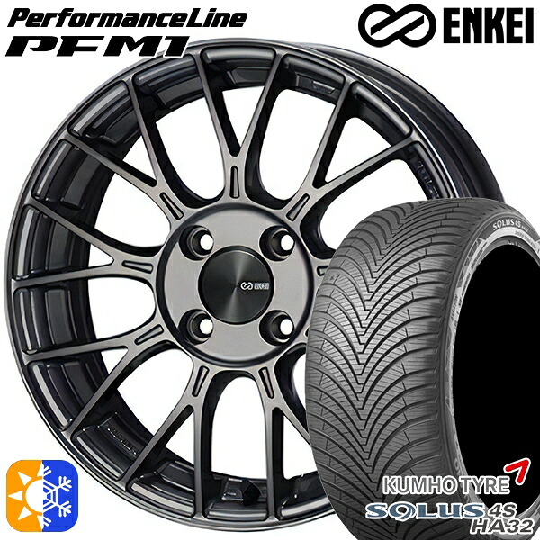 185/60R15 88H XL クムホ ソルウス 4S HA32 ENKEI エンケイ パフォーマンスライン PFM1 ダークシルバー 15インチ 5.5J 4H100 オールシーズンタイヤホイールセット
