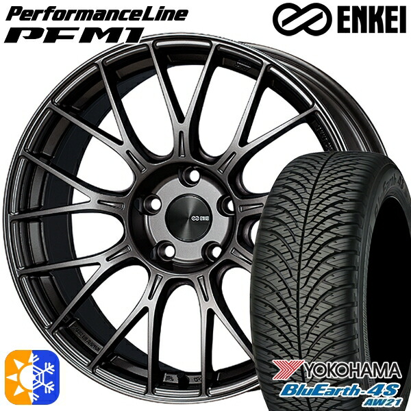205/55R16 91V ヨコハマ ブルーアース 4S AW21 ENKEI エンケイ パフォーマンスライン PFM1 ダークシルバー 16インチ 6.5J 5H100 オールシーズンタイヤホイールセット