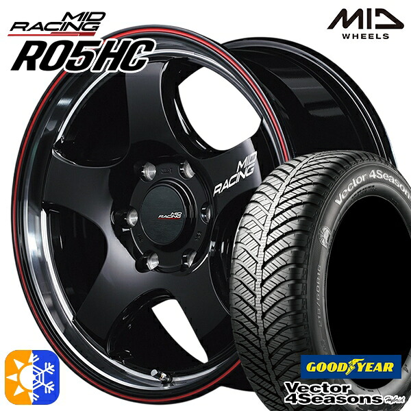 215/60R17 96H グッドイヤー ベクター フォーシーズンズ MID RMPレーシング R05HC 17インチ 6.5J 6H139.7 BKリムヴァーティカルP/レッドライン オールシーズンタイヤホイールセット