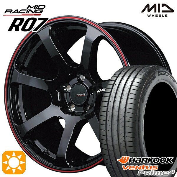 【取付対象】215/55R17 98W XL ハンコック veNtus PRime4 K135 MID RMPレーシング R07 ブラック/リムレッドライン 17インチ 7.0J 5H114.3 サマータイヤホイールセット