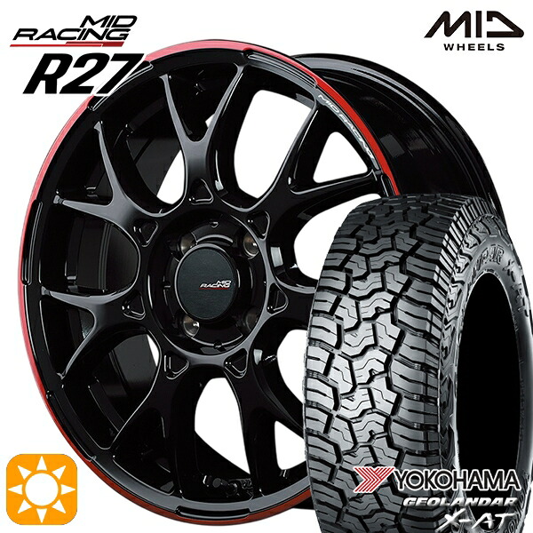 【取付対象】ライズ ロッキー LT215/70R16 100/97Q ヨコハマ ジオランダー X-AT G016 MID RMPレーシング R27 ブラック/リムレッドライン 16インチ 6.0J 4H100 サマータイヤホイールセット