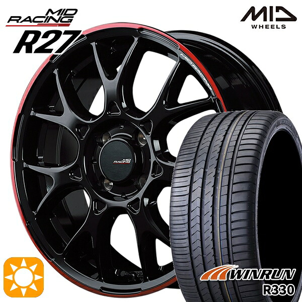 【取付対象】165/45R16 74V XL ウィンラン R330 MID RMPレーシング R27 ブラック/リムレッドライン 16インチ 5.0J 4H100 サマータイヤホイールセット