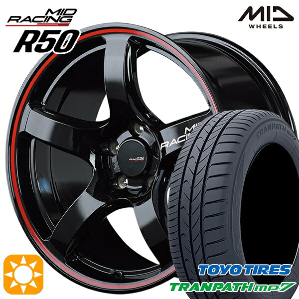 【取付対象】215/60R17 96H トーヨー トランパス mp7 MID RMPレーシング R50 ブラック/リムレッドライン 17インチ 7.0J 5H114.3 サマータイヤホイールセット