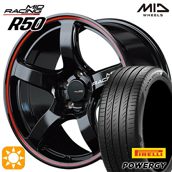 【取付対象】225/45R18 95W XL ピレリ パワジー MID RMPレーシング R50 ブラック/リムレッドライン 18インチ 8.0J 5H114.3 サマータイヤホイールセット |トレッド新横浜師岡店