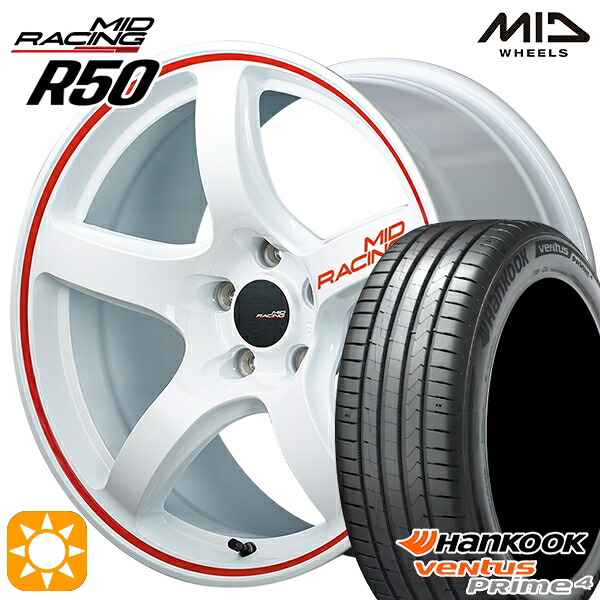 【取付対象】215/45R17 91W XL ハンコック veNtus PRime4 K135 MID RMPレーシング R50 ホワイト/リムレッドライン 17インチ 7.0J 5H114.3 サマータイヤホイールセット ｜トレッド新横浜師岡店