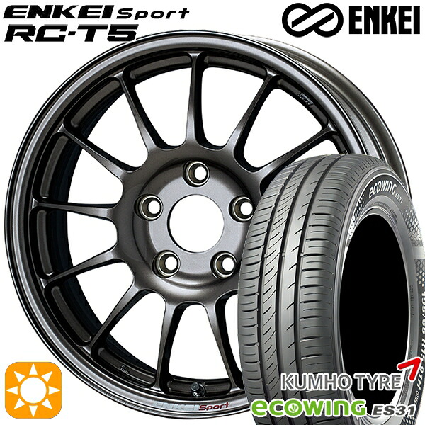 【取付対象】175/65R15 84H クムホ エコウィング ES31 ENKEI エンケイスポーツ RC-T5 ダークシルバー 15インチ 6.5J 4H100 サマータイヤホイールセット