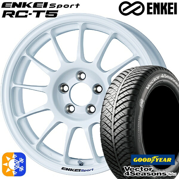 アクア ヤリス 195/50R16 84H グッドイヤー ベクター フォーシーズンズ ENKEI エンケイ エンケイ スポーツ RC-T5 16インチ 6.5J 4H100 ホワイト オールシーズンタイヤホイールセット 125,000円