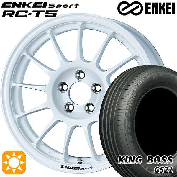 【取付対象】215/60R16 95V キングボス G521 ENKEI エンケイスポーツ RC-T5 ホワイト 16インチ 6.5J 5H114.3 サマータイヤホイールセット