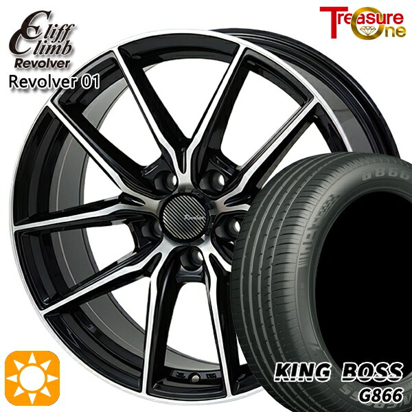 【取付対象】リーフ レヴォーグ 215/50R17 95W XL キングボス G866 トレジャーワン クリフクライム リボルバー01 ブラックポリッシュ 17インチ 7.0J 5H114.3 サマータイヤホイールセット