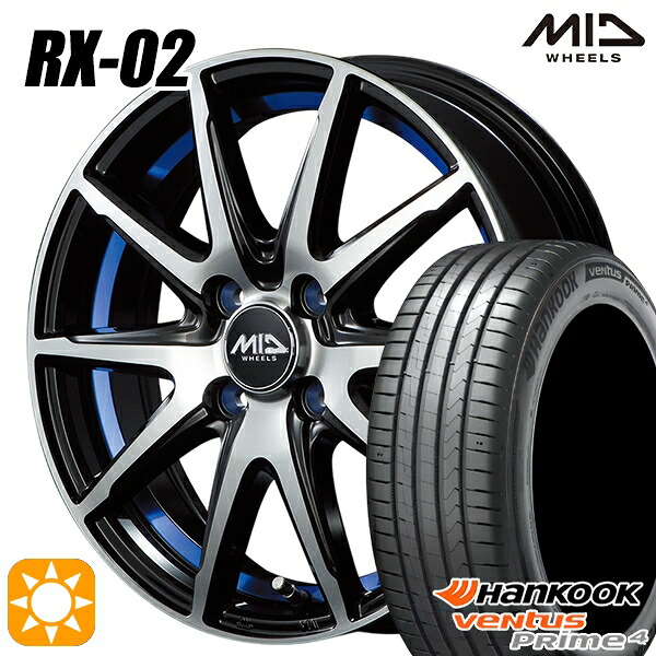 【取付対象】195/50R16 88V XL ハンコック veNtus PRime4 K135 MID シュナイダー RX02 ブラックポリッシュ/アンダーカットブルー 16インチ 6.0J 4H100 サマータイヤホイールセット |トレッド新横浜師岡店