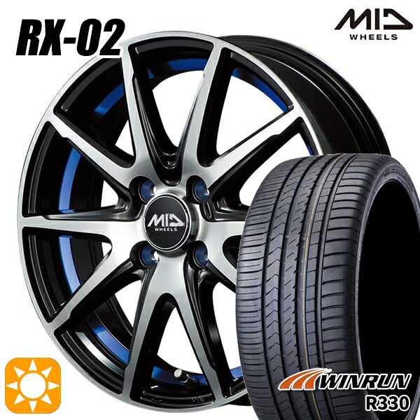 【取付対象】アクア デミオ ノート 195/55R16 87V ウィンラン R330 MID シュナイダー RX02 ブラックポリッシュ/アンダーカットブルー 16インチ 6.0J 4H100 サマータイヤホイールセット