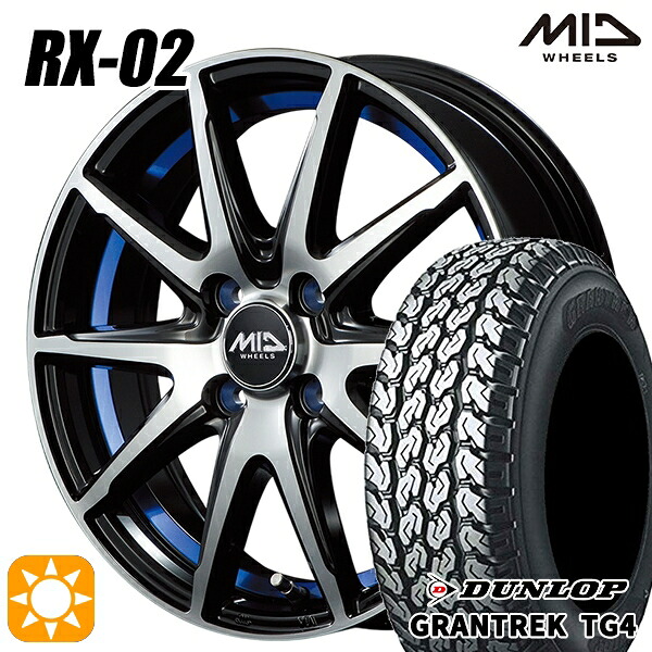 【取付対象】軽トラ 145/80R12 80/78N ダンロップ グラントレック TG4 MID シュナイダー RX02 ブラックポリッシュ/アンダーカットブルー 12インチ 3.5J 4H100 サマータイヤホイールセット 50,220円