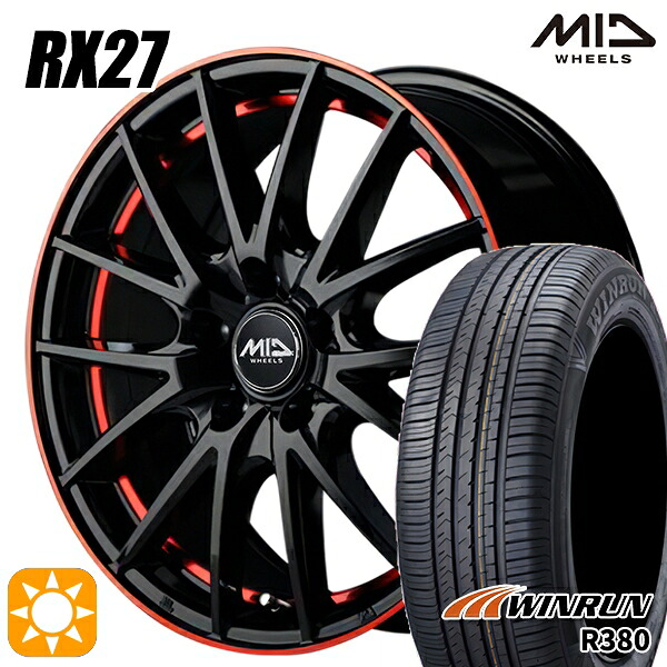 【取付対象】C-HR カローラクロス 215/60R17 96V ウィンラン R380 MID シュナイダー RX27 ブラック/リム＆アンダーカットポリッシュ＋レッドクリア 17インチ 7.0J 5H114.3 サマータイヤホイールセット