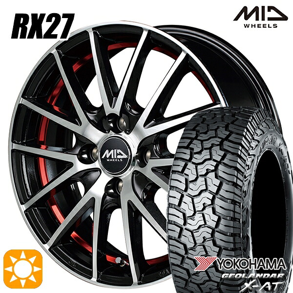 【取付対象】アゲトラ 155/65R14 ヨコハマ ジオランダーX-AT G016 MID シュナイダー RX27 BMP/アンダーカットレッドクリア 14インチ 4.5J 4H100 サマータイヤホイールセット |トレッド新横浜師岡店