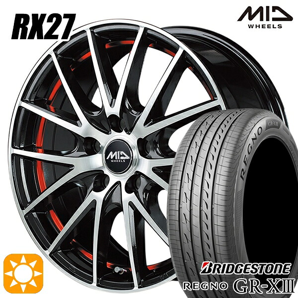【取付対象】リーフ アクセラ 205/55R16 91V ブリヂストン レグノ GR-X3 MID シュナイダー RX27 BMP/アンダーカットレッドクリア 16インチ 6.5J 5H114.3 サマータイヤホイールセット