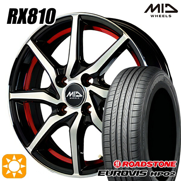 【取付対象】155/65R14 ネクセン ロードストーン ユーロビズ HP02 MID シュナイダー RX810 RX810 BP/アンダーカットレッド 14インチ 4.5J 4H100 サマータイヤホイールセット