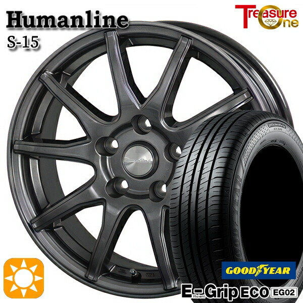 【取付対象】エスクァイア セレナ 195/65R15 91H グッドイヤー エフィシェントグリップ EG02 トレジャーワン ヒューマンライン S15 ガンメタブラック 15インチ 6.0J 5H114.3 サマータイヤホイールセット ｜トレッド新横浜師岡店