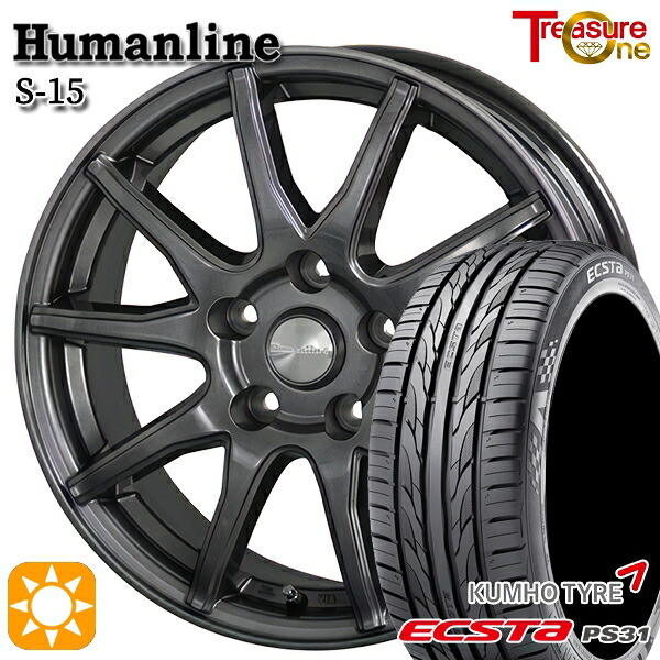 【取付対象】エスティマ ヤリスクロス 215/60R16 95V クムホ エクスタ PS31 トレジャーワン ヒューマンライン S15 ガンメタブラック 16インチ 6.5J 5H114.3 サマータイヤホイールセット