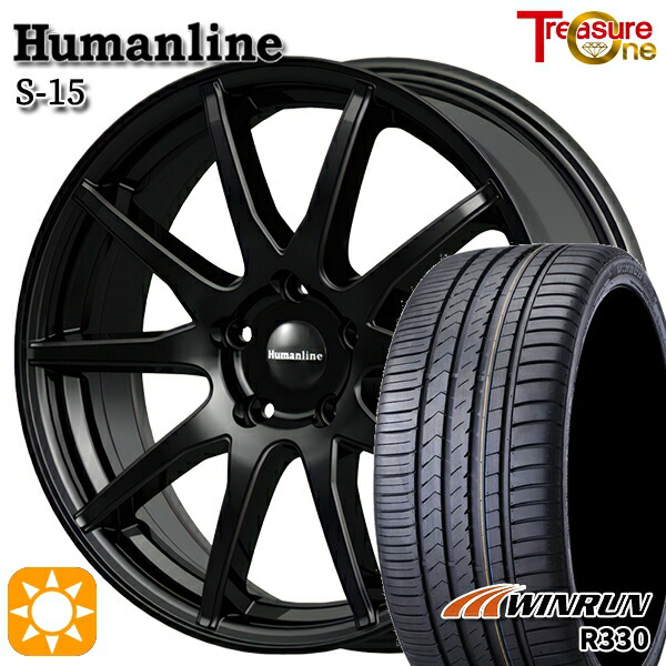 【取付対象】50プリウス インプレッサ 215/45R17 91W XL ウィンラン R330 トレジャーワン ヒューマンライン S15 ブラック 17インチ 7.0J 5H100 サマータイヤホイールセット 43,560円