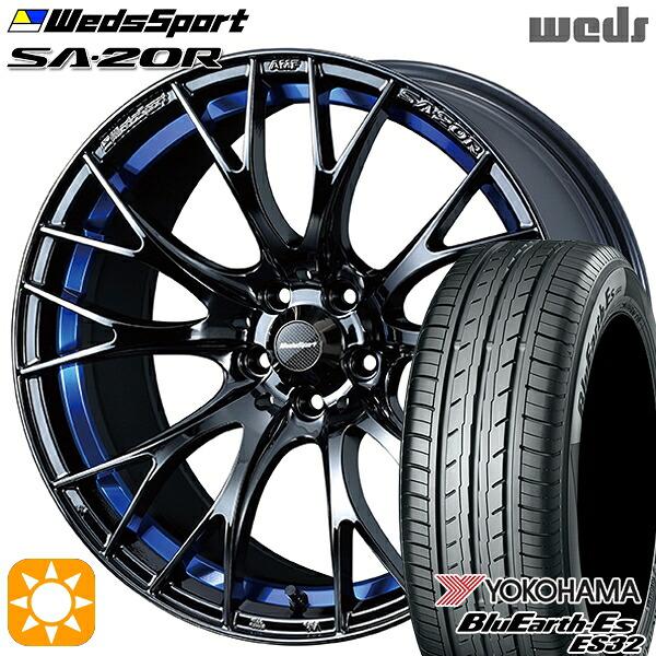 【取付対象】アクア ヤリス 205/40R17 84V XL ヨコハマ ブルーアース ES32 Weds ウェッズスポーツ SA20R BLCII(ブルーライトクロームツー) 17インチ 7.0J 4H100 サマータイヤホイールセット
