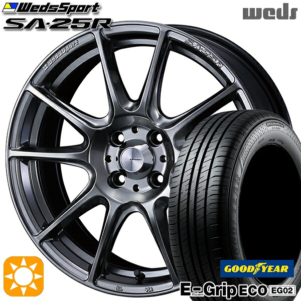 【取付対象】フィット アクア 185/60R15 84H グッドイヤー エフィシェントグリップ EG02 Weds ウェッズスポーツ SA25R PSB (プラチナシルバーブラック) 15インチ 6.0J 4H100 サマータイヤホイールセット ｜トレッド新横浜師岡店