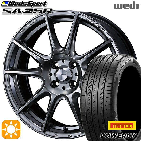 【取付対象】フィット アクア 185/60R15 84H ピレリ パワジー Weds ウェッズスポーツ SA25R PSB (プラチナシルバーブラック) 15インチ 6.0J 4H100 サマータイヤホイールセット