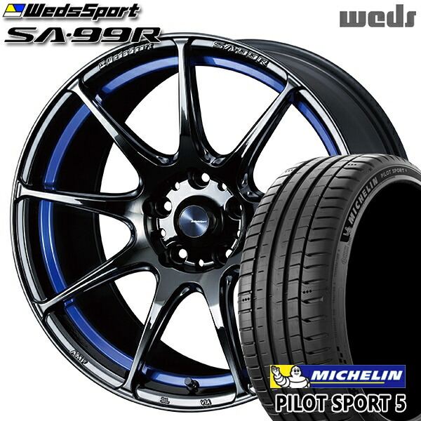 【取付対象】アクセラ アテンザ 215/45R18 93Y XL ミシュラン パイロットスポーツ5 Weds ウェッズスポーツ SA99R BLCII (ブルーライトクロームツー) 18インチ 7.5J 5H114.3 サマータイヤホイールセット