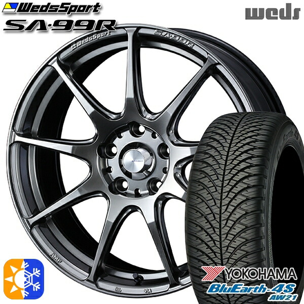 ヴェゼル レガシィ 225/60R18 104V XL ヨコハマ ブルーアース 4S AW21 Weds ウェッズスポーツ SA99R PSB (プラチナシルバーブラック) 18インチ 8.5J 5H114.3 オールシーズンタイヤホイールセット