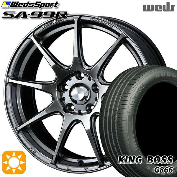 【取付対象】225/45R18 95W XL キングボス G866 Weds ウェッズスポーツ SA99R PSB (プラチナシルバーブラック) 18インチ 7.5J 5H114.3 サマータイヤホイールセット |トレッド新横浜師岡店