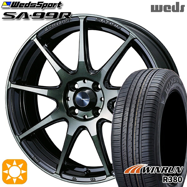 【取付対象】フィット アクア 185/60R15 84H ウィンラン R380 Weds ウェッズスポーツ SA99R WBC（ウォースブラッククリアー） 15インチ 6.0J 4H100 サマータイヤホイールセット