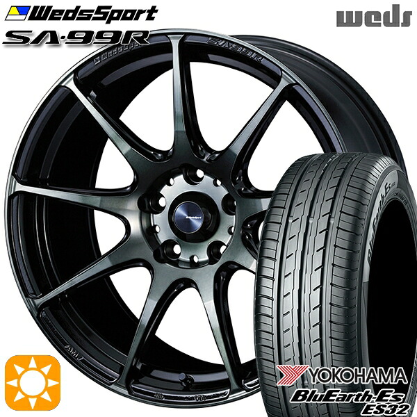 【取付対象】エクストレイル フォレスター 225/60R17 99H ヨコハマ ブルーアース ES32 Weds ウェッズスポーツ SA99R WBC（ウォースブラッククリアー） 17インチ 7.0J 5H114.3 サマータイヤホイールセット ｜トレッド新横浜師岡店