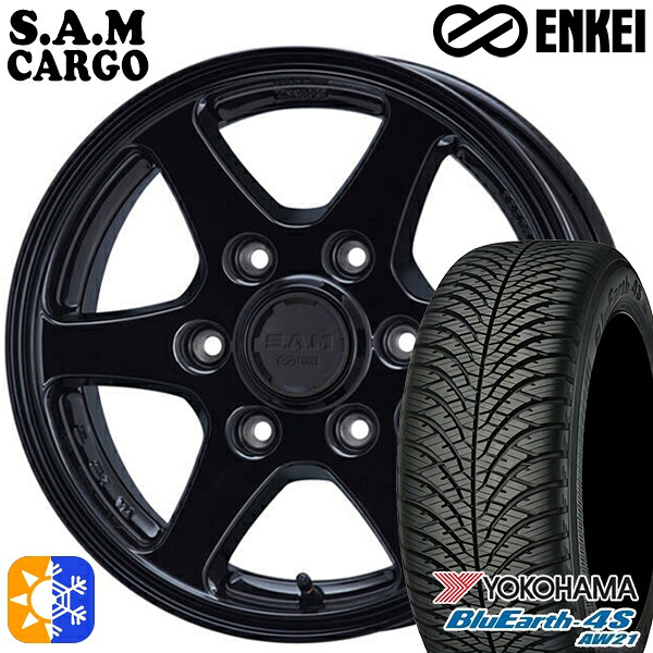 215/70R16 100H ヨコハマ ブルーアース 4S AW21 ENKEI S.A.M カーゴ ブラック 16インチ 6.5J 6H139.7 オールシーズンタイヤホイールセット