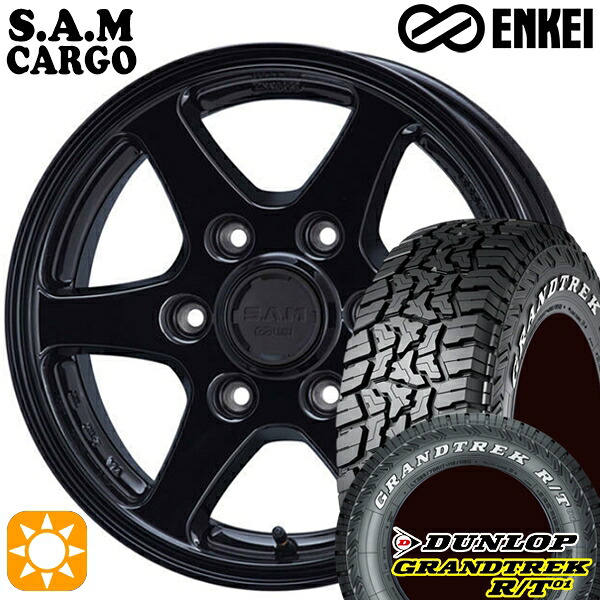【取付対象】215/65R16C 109/107Q ダンロップ グラントレック R/T01 ホワイトレター ENKEI S.A.M カーゴ ブラック 16インチ 6.5J 6H139.7 サマータイヤホイールセット |トレッド新横浜師岡店