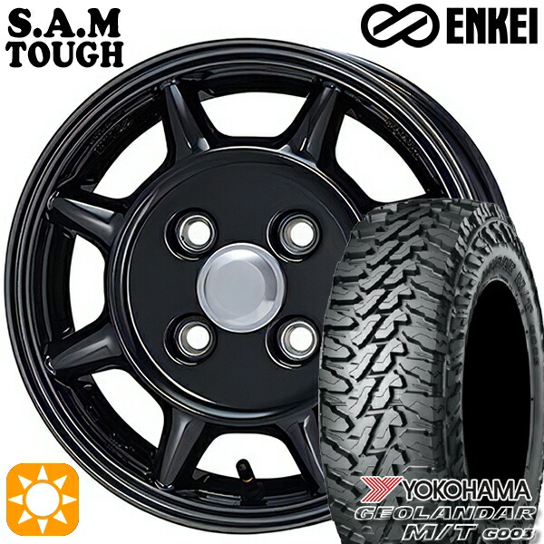 【取付対象】165/65R14 81/78Q ヨコハマ ジオランダー M/T G003 ENKEI S.A.M タフ ブラック 14インチ 4.5J 4H100 サマータイヤホイールセット