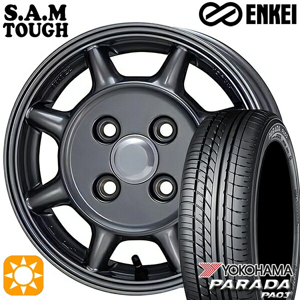 【取付対象】軽トラ 165/55R14C 95/93N ヨコハマ パラダ PA03 ENKEI S.A.M タフ ガンメタリック 14インチ 4.5J 4H100 サマータイヤホイールセット