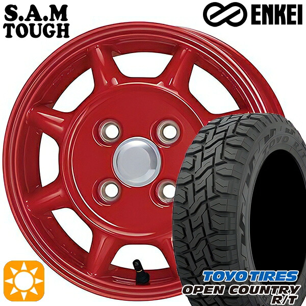 【取付対象】N-BOX 155/65R14 75Q トーヨー オープンカントリー R/T ENKEI S.A.M タフ レッド 14インチ 4.5J 4H100 サマータイヤホイールセット
