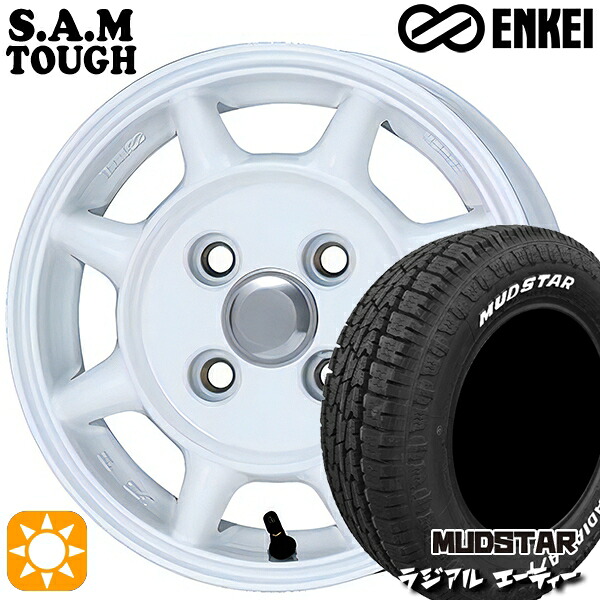 【取付対象】N-BOX 155/65R14 75S マッドスター ラジアル A/T ホワイトレター ENKEI S.A.M タフ ホワイト 14インチ 5.0J 4H100 サマータイヤホイールセット |トレッド新横浜師岡店