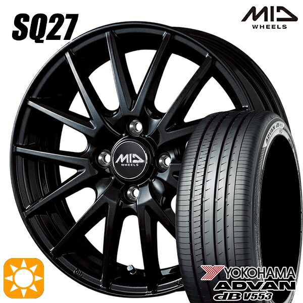 【取付対象】アクア マツダ2 ノート 185/65R15 88H ヨコハマ アドバンデシベル V553 MID シュナイダー SQ27 メタリックブラック 15インチ 5.5J 4H100 サマータイヤホイールセット |トレッド新横浜師岡店